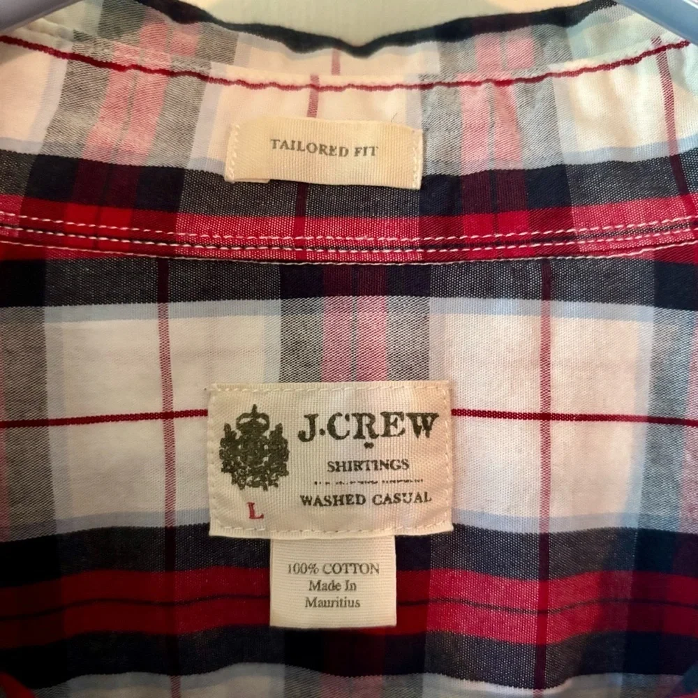 J. Crew Men's Navy, Red, and White Plaid Shirt